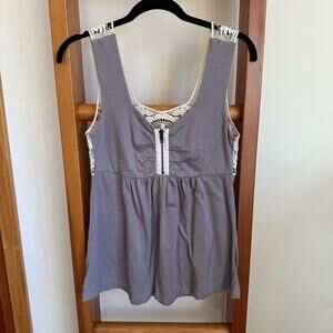 Y2K Crochet Back Flowy Tank Sleeveless Blouse Zip Womens Small